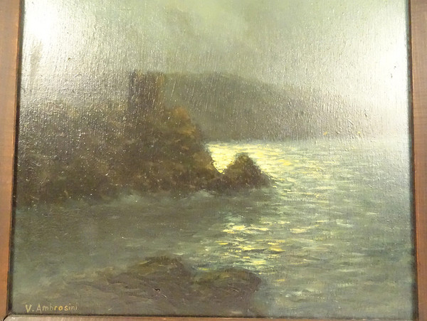 HSP Clair-obscur Vincent Ambrosini Paysage Nocturne Bord Mer Corse XXème