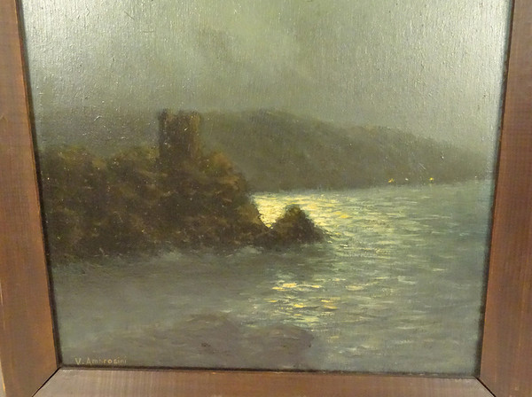 HSP Clair-obscur Vincent Ambrosini Paysage Nocturne Bord Mer Corse XXème