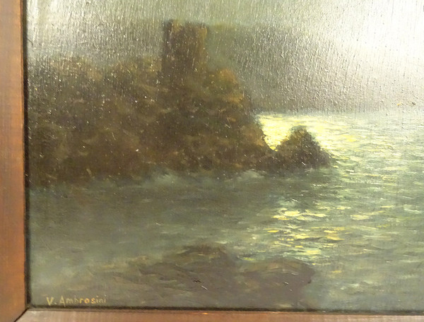 HSP Clair-obscur Vincent Ambrosini Paysage Nocturne Bord Mer Corse XXème