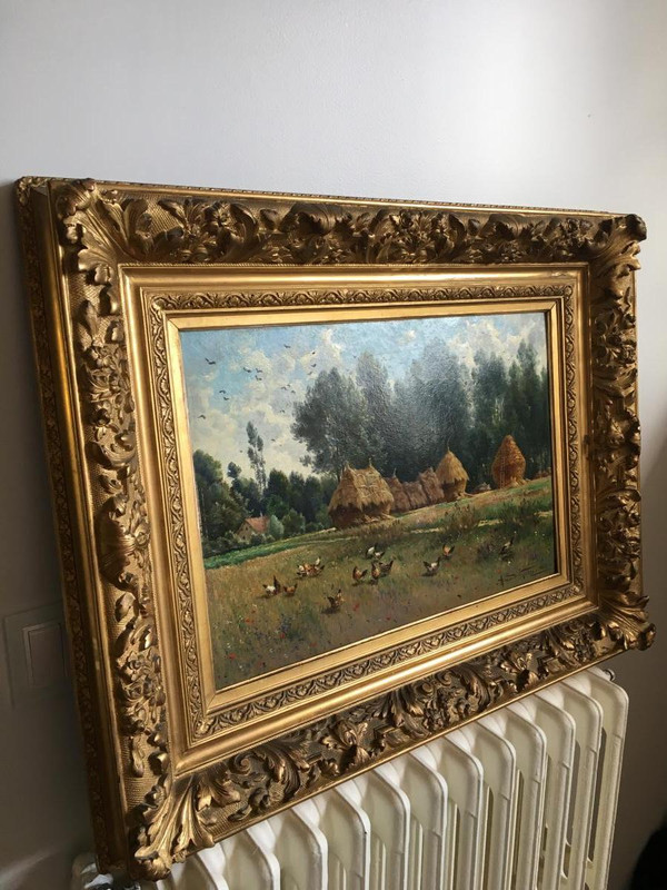 Armand Guery , Landschaft Auf dem Land, Mühlsteine, Hühner, Dorf Pontgivart, Reims, Marne, Champagne
