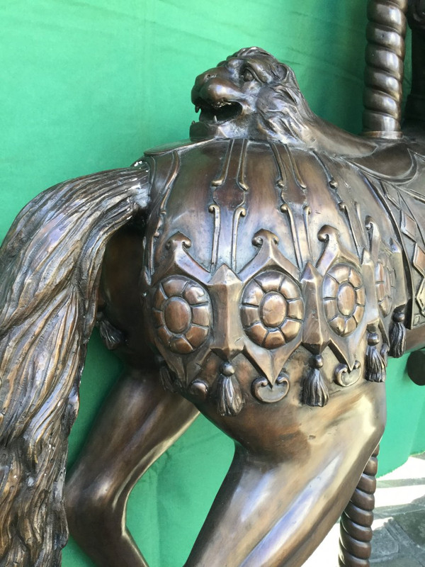 Bronze statue of a merry-go-round horse with brown patina 20th century