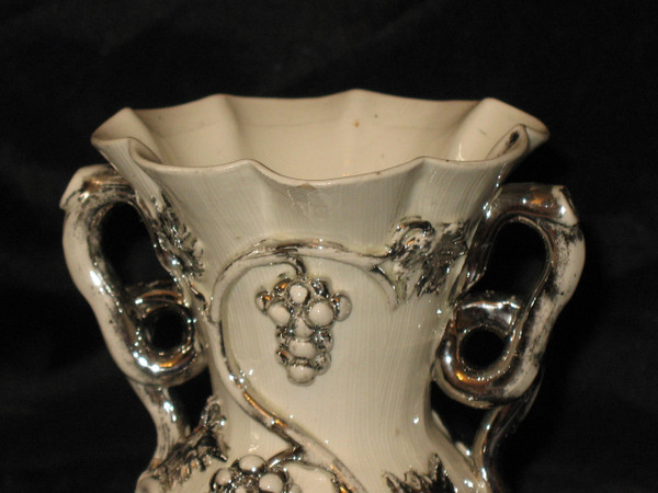 Langeais earthenware vase decorated with bunches of grapes signed C.B. 19th century period