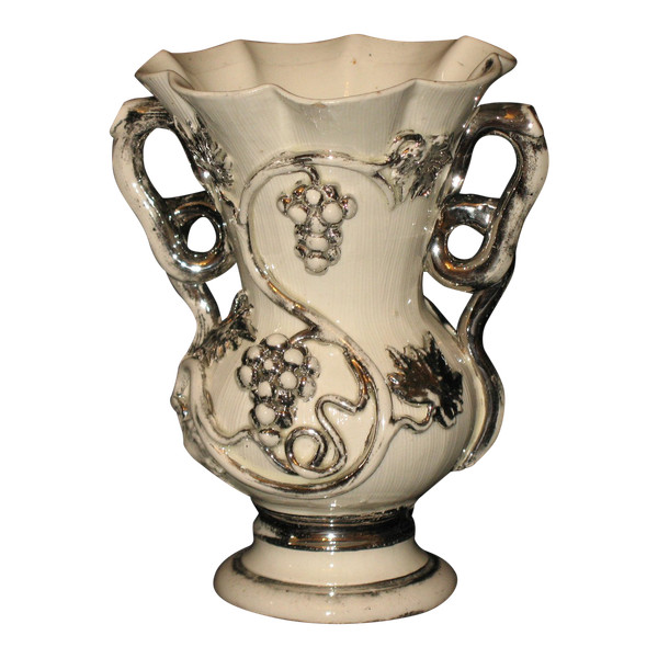 Langeais earthenware vase decorated with bunches of grapes signed C.B. 19th century period
