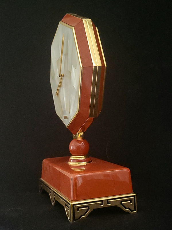 Cartier Clock in Bloodstone, Mother-of-Pearl, Gilt Brass, art déco style