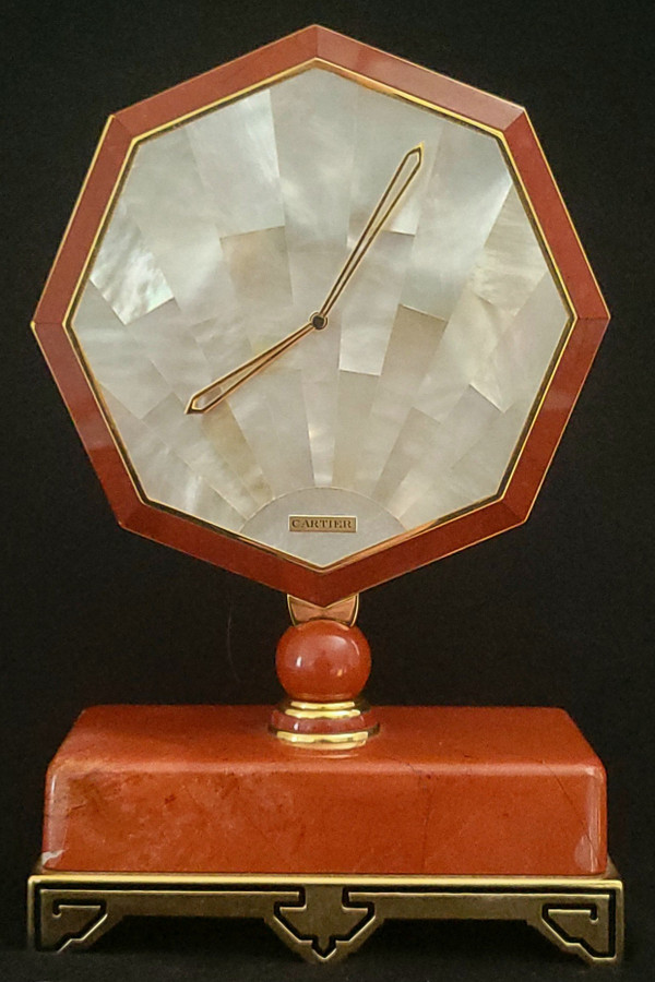 Cartier Clock in Bloodstone, Mother-of-Pearl, Gilt Brass, art déco style