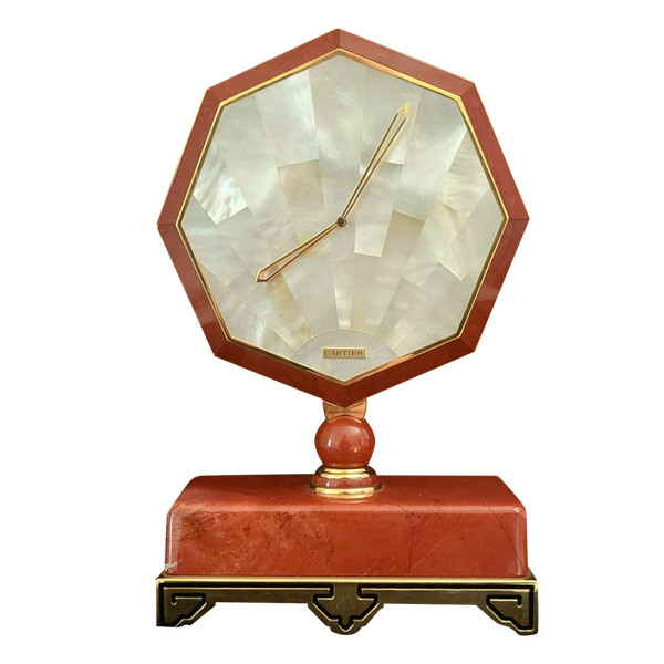 Cartier Clock in Bloodstone, Mother-of-Pearl, Gilt Brass, art déco style