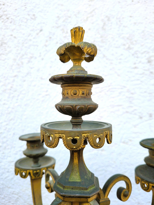 3 Piece Gilded Bronze Set, Napoleon III, 19th Century