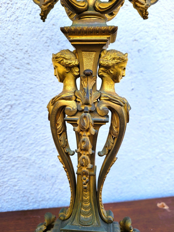 3 Piece Gilded Bronze Set, Napoleon III, 19th Century