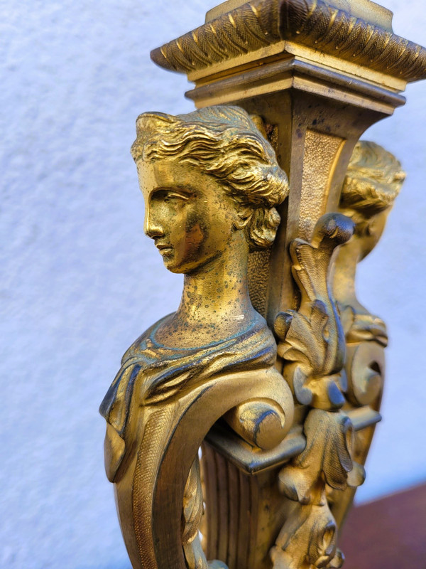 3 Piece Gilded Bronze Set, Napoleon III, 19th Century