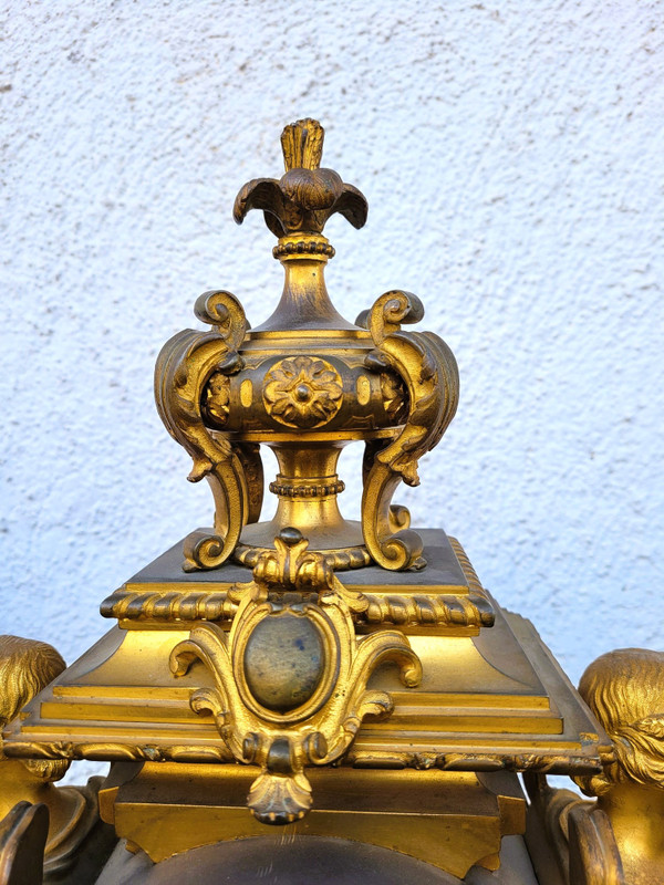 3 Piece Gilded Bronze Set, Napoleon III, 19th Century