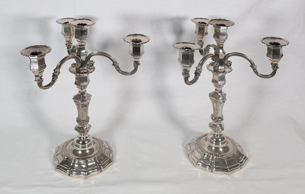 Pair of candlesticks with silver-plated metal centerpiece, early 20th century