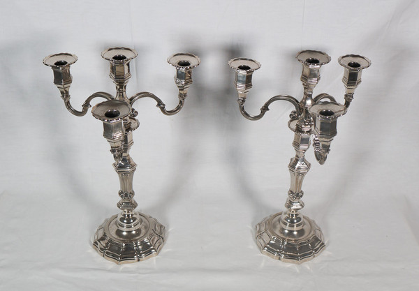 Pair of candlesticks with silver-plated metal centerpiece, early 20th century