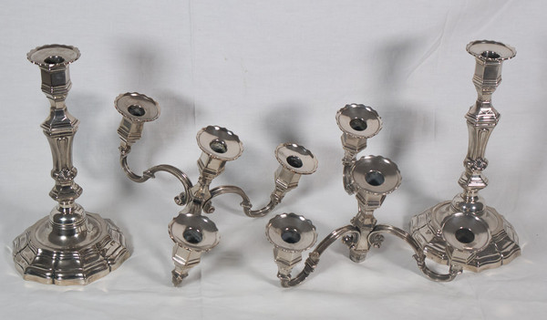 Pair of candlesticks with silver-plated metal centerpiece, early 20th century