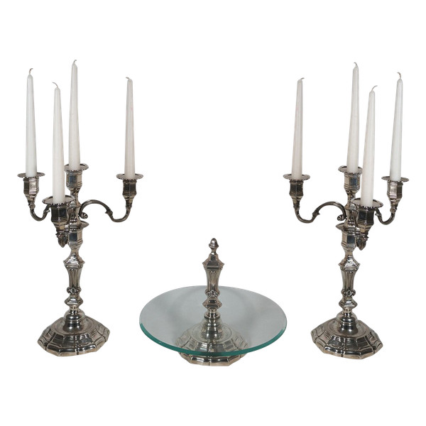 Pair of candlesticks with silver-plated metal centerpiece, early 20th century