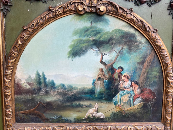 Trumeau De Style Louis XVI Laqué Vert Et Doré, Late 19th century