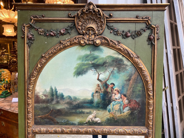 Trumeau De Style Louis XVI Laqué Vert Et Doré, Late 19th century