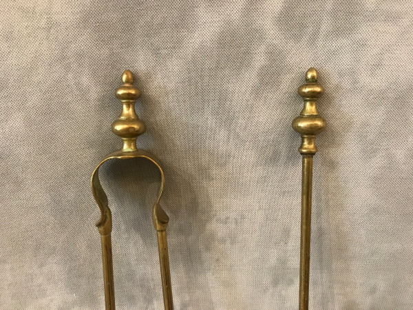 Set of a 19th century brass fireplace shovel and tongs