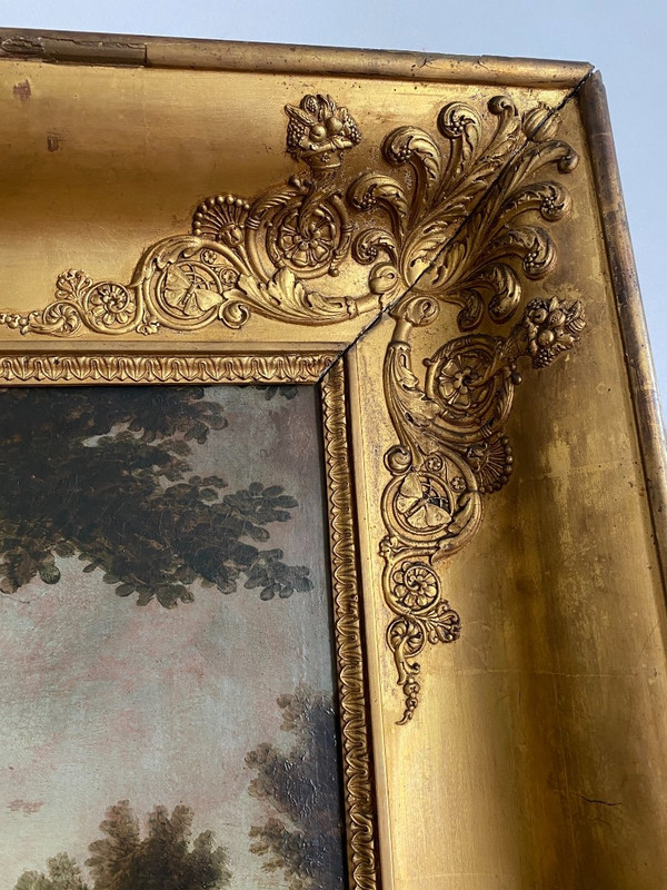 Grande olio su tela, scena di campagna, scuola olandese del XVIII secolo