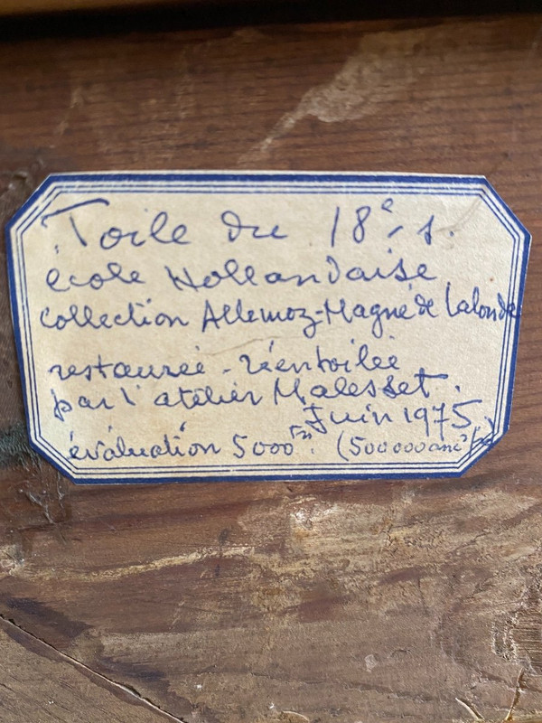 Grande olio su tela, scena di campagna, scuola olandese del XVIII secolo