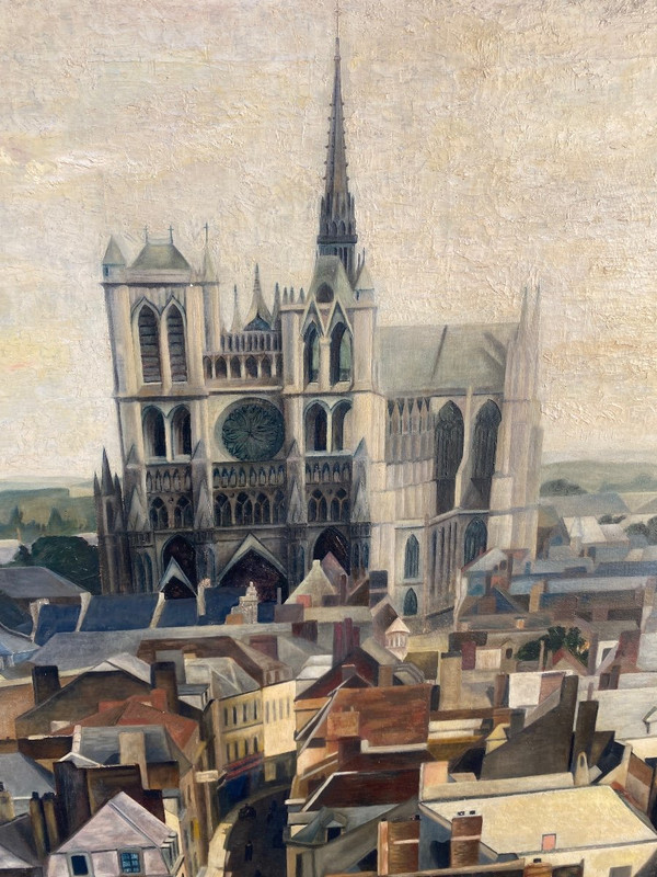 Große Ansicht Von Amiens Um 1950, Öl Auf Leinwand, Somme, Kathedrale,Dächer