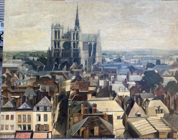 Große Ansicht Von Amiens Um 1950, Öl Auf Leinwand, Somme, Kathedrale,Dächer