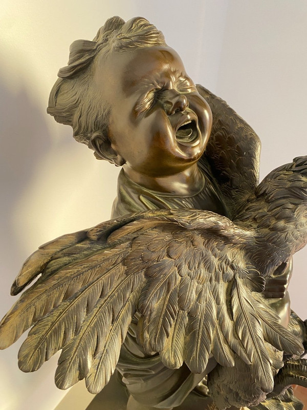 Grande scultura in bronzo del XIX secolo, "l'enfant au coq" firmata Adriano CECIONI (1838-1886)