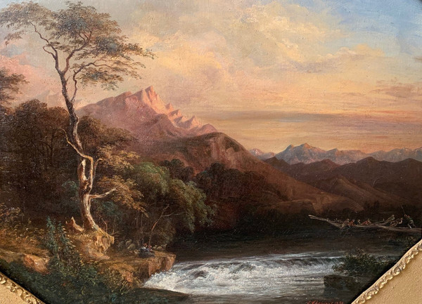 Paesaggio fluviale animato E Thevenet 1853