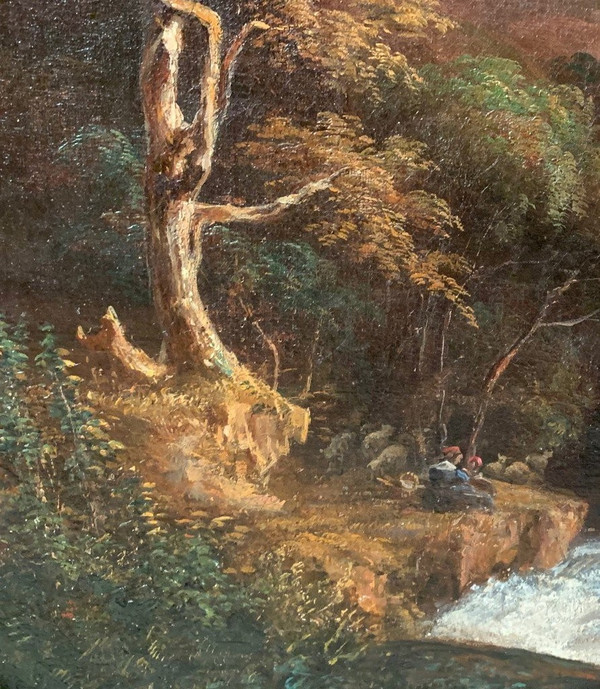Paesaggio fluviale animato E Thevenet 1853