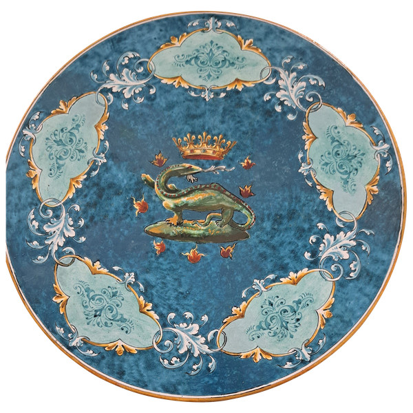 Large Blois earthenware dish with Salamander decoration, François 1er