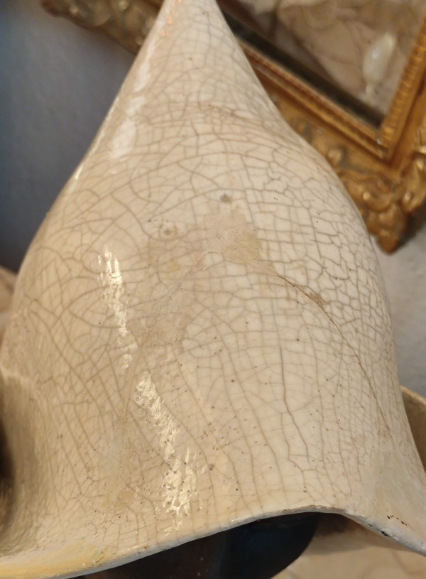 Large female bust in cracked ceramic religious/good sister Signed Stenne.