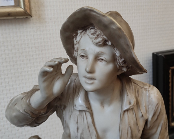 Ancienne Grande Figurine  Le jeune pêcheur  Porcelaine Royal Dux Bohemia