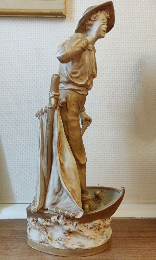 Ancienne Grande Figurine  Le jeune pêcheur  Porcelaine Royal Dux Bohemia