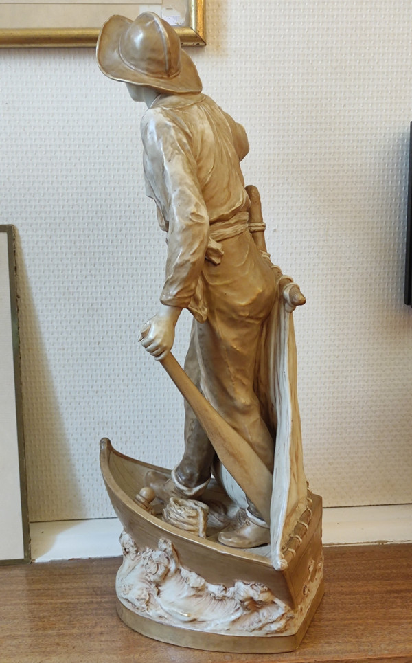 Ancienne Grande Figurine  Le jeune pêcheur  Porcelaine Royal Dux Bohemia