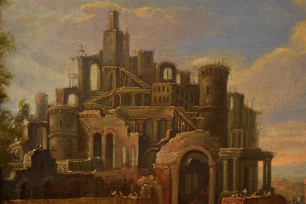 Bau des Turmbaus zu Babel, flämischer Maler 17.-18. Jahrhundert