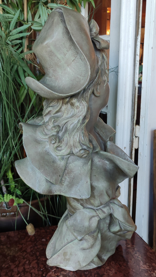 Grand buste de femme en fonte  Art Nouveau fin XIX ème signé Nelson