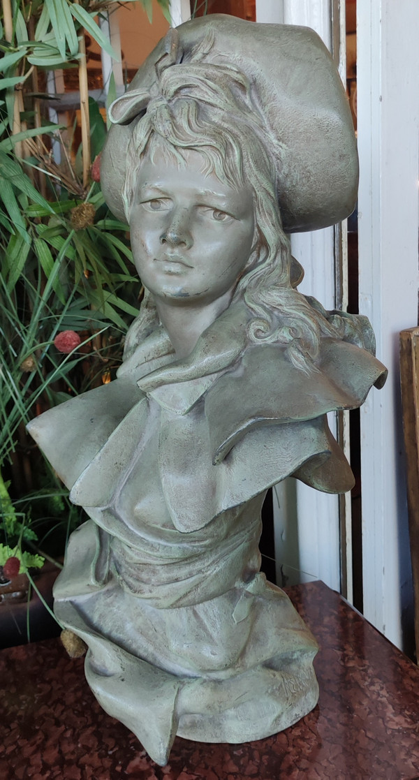 Grand buste de femme en fonte  Art Nouveau fin XIX ème signé Nelson