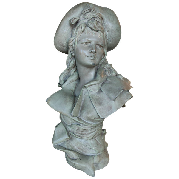 Grand buste de femme en fonte  Art Nouveau fin XIX ème signé Nelson