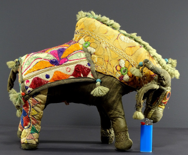 India, Mid 20th Century, Fabric Toy Depicting a Bull Decorated with Glass Beads.