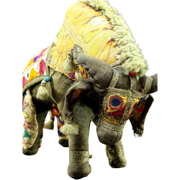 India, Mid 20th Century, Fabric Toy Depicting a Bull Decorated with Glass Beads.