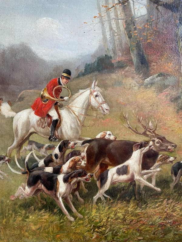 Tableau De Chasse cour XIXème, Oil On Canvas Signed Eugène Petit (1838-1886)