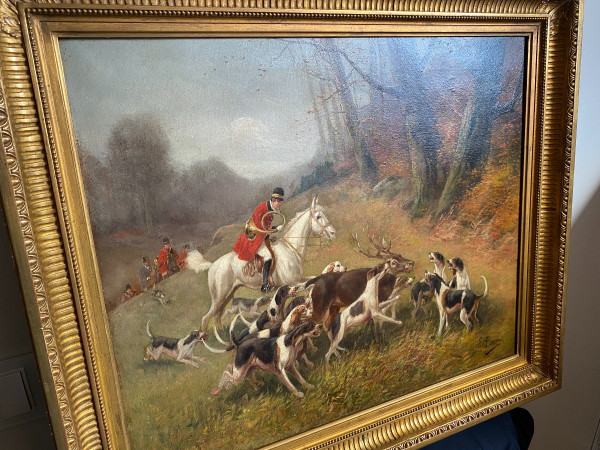 Tableau De Chasse cour XIXème, Oil On Canvas Signed Eugène Petit (1838-1886)