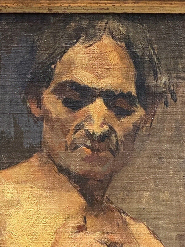 Huile sur panneau par Alain Beaufreton nu académique homme