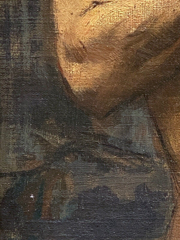 Huile sur panneau par Alain Beaufreton nu académique homme