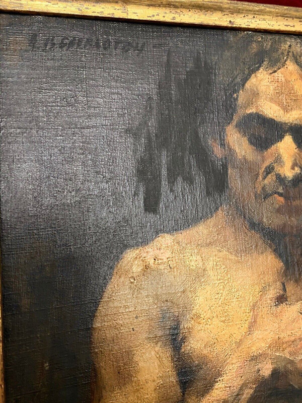 Huile sur panneau par Alain Beaufreton nu académique homme