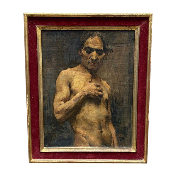 Huile sur panneau par Alain Beaufreton nu académique homme