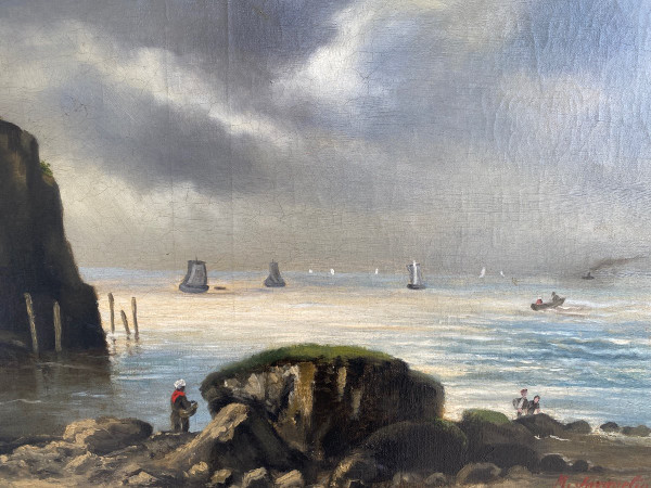 Huile Sur Toile Signée, Paysage Marin Fin XIXème, Cadre Barbizon