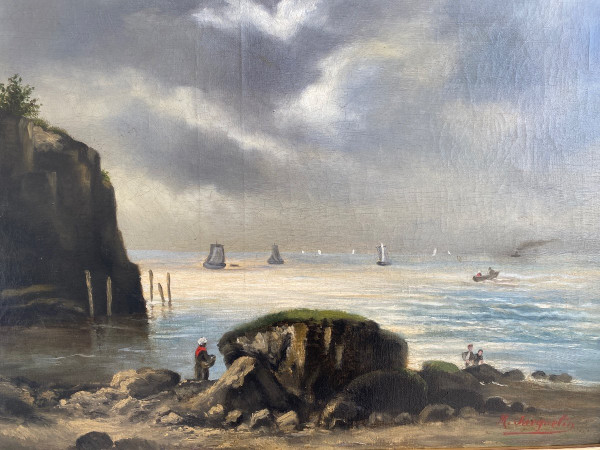 Huile Sur Toile Signée, Paysage Marin Fin XIXème, Cadre Barbizon