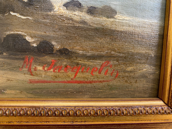Huile Sur Toile Signée, Paysage Marin Fin XIXème, Cadre Barbizon
