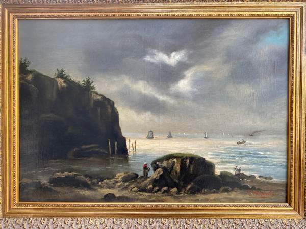 Huile Sur Toile Signée, Paysage Marin Fin XIXème, Cadre Barbizon