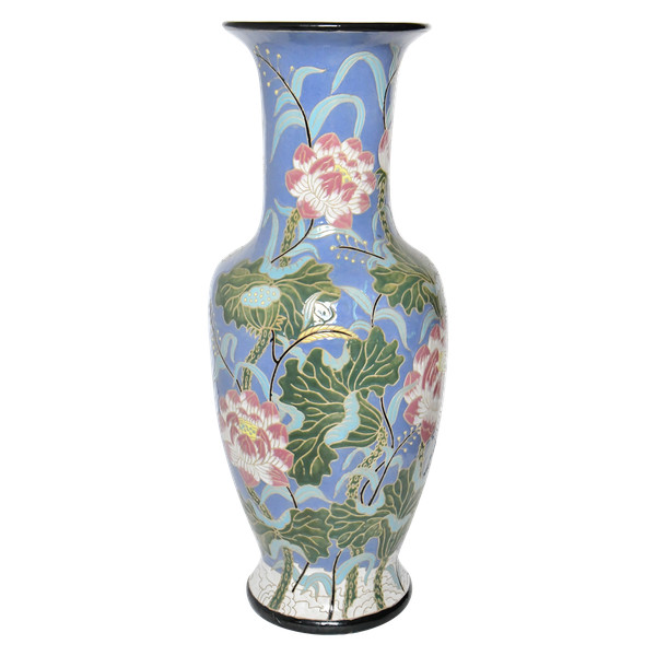 Importante vaso in ceramica smaltata con decoro floreale (H=102,5cm) 